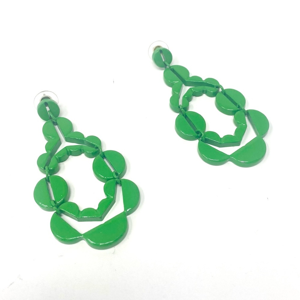 New Free People Green Metal Mod Retro Earrings - Picture 2 of 5